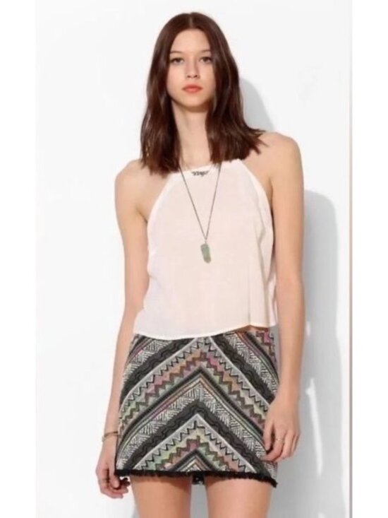 Urban Outfitters Dresses & Skirts - NWT Urban Outfitters Geometric Fringe Hem Mini Skirt L | Indie Sleaze Whimsigoth